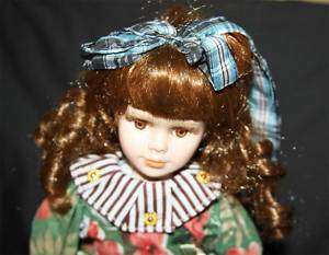 16 Beautiful Porcelain Doll Brown Hair Amber Eyes NIB  