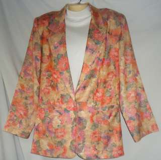Womens Michael Company Peach Flowered Blazer Size Medium  