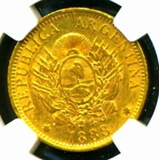 1888 ARGENTINA LIBERTAD GOLD COIN 5 PESOS * NGC CERTIFIED GENUINE 
