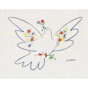 Leinwandbild auf Keilrahmen: Pablo Picasso, Taube mit Blumen, 80 x 