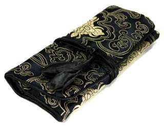   BAG Roll Case Pouch Carrying Brocade Zipper Fabric Black NEW  