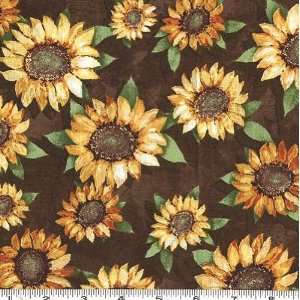  45 Wide Bon Appetit Sunflowers Brown Fabric By The Yard 