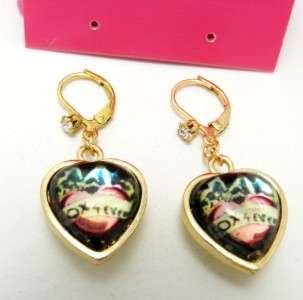 Auth Betsey Johnson XOX Forever Heart Drop Earrings  