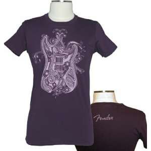  Fender Womans Wear   Paisley Guitar Tee   Purple   Medium 