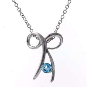   Sterling Silver Blue Topaz Fashion Bow Pendant Necklace, 18 Jewelry