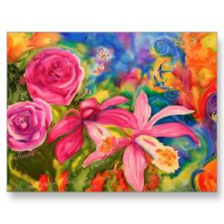 Bright Colorful Silk Flower Garden Note Postcard by Lornie