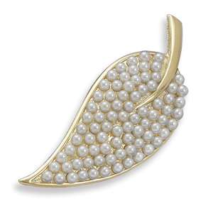 14K Gold Plated Pearl Leaf Pin / Brooch  