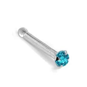   Blue Zircon (December)   950 Platinum Nose Ring Bone / Stud  16 Gauge