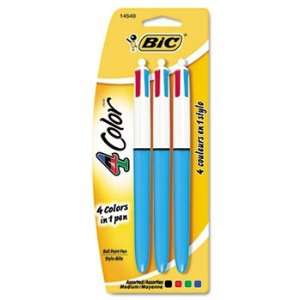  4 Color Ballpoint Retractable Pen, Assorted Ink, Medium, 3 