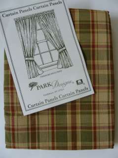 SAGE Green Wheat Red Plaid Country Curtain Panels 63  