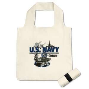   Bag White US Navy with Aircraft Carrier Planes Submarine and Emblem