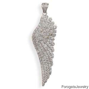 Rhodium Plated .925 Sterling Silver with CZ Angel Wing Pendant  
