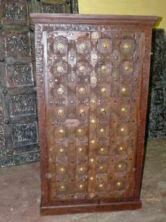 Antique Door Brass Cladded Rustic Furniture Wardrobe Armoires Wooden 
