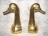 Vintage Pair Brass Duck Bookends   Heavy & Tall  