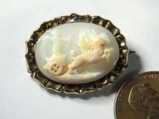 ANTIQUE GEORGIAN GOLD CARVED SHELL TINY CAMEO PIN c1830  