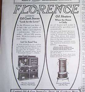 1914 Antique Florence Oil & Gas Heater Stove Ad  
