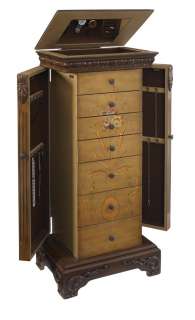 Powell Antique Parchment Hand Painted Jewelry Armoire Chest Cabinet 