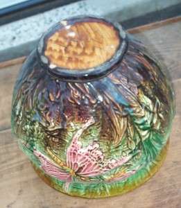 Antique Majolica Pottery Butterfly Dragonfly Jardiniere Weller Brush 