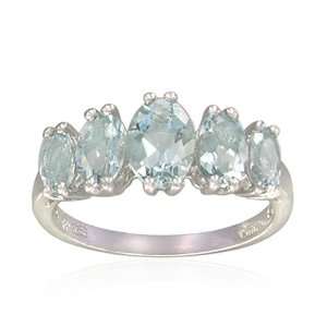    Sterling Silver Oval Shaped Aquamarine Ring, Size 5: Jewelry