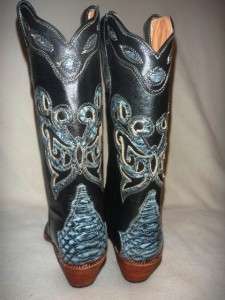 NEW Genuine FERRINI Black Blue Leather Python Western Cowboy Womens 