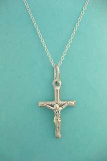   925 Sterling Silver Baby Rhodium Crucifix Cross Charm Necklace
