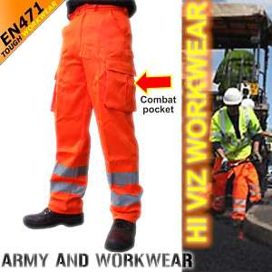 Hi Viz Vis P/C Combat Safety Work Trouser Pants Rail  