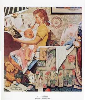 Norman Rockwell Hair Pulling Print THE BABY SITTER  