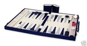 New Backgammon Set w. 18 Blue Leather Attache Case  