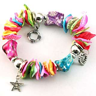   Elastic Colors Shell Beads Dangle Bangle Bracelet Fashion Jewelry