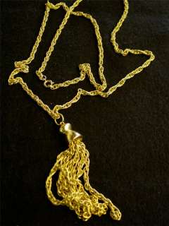 Vtg 70s Tassel Runway Necklace Long Chain Gold Tone  