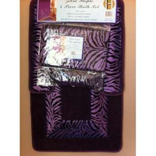   set purple zebra bath rug fabric shower curtain matching mat  