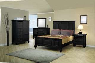Sandy Beach Black Queen Panel Bed 5 pc Bedroom furniture Set Solid 