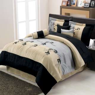   Bed In A Bag Comforter Set/ Queen or King/ Black, Gray & Beige  