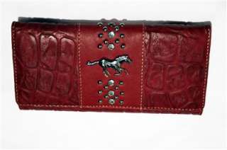 Womens Red Mustang Croco Wallet Cowgirl Western Checkbook A+  