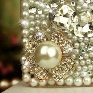 S08 Luxury Bling Crystal Charms Pearl Flower Heart iPhone 4 4S Case 