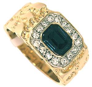 Mens Simulated Sapphire Blue 18kt Gold Plated Ring New  