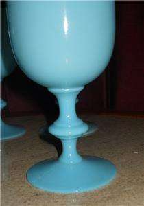 Portieux Blue Opaline Glass Water Goblets Set of 5 6 1/2  