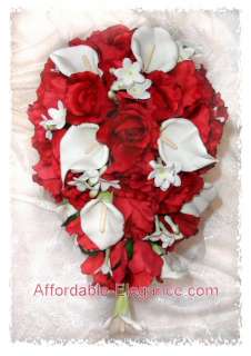 Red Calla Lily Rose Bridal Bouquets WEDDING FLOWERS SET  
