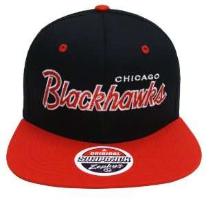  Chicago Blackhawks Script Zephyr Snapback Cap Hat Black 
