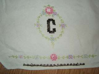   HAND EMBROIDERED MONOGRAMMED C Card Table Tablecloth 37  