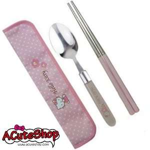 Hello Kitty Tableware Set Chopsticks Spoon w/ Bag New  