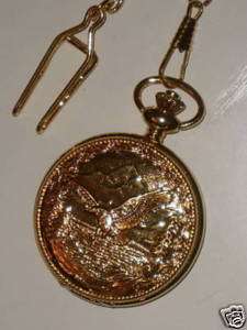 Majestic GOLD / Gold Plated EAGLE Pocket Watch /Clip‏  