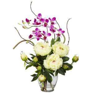    White Peony & Orchid Silk Flower Arrangement 