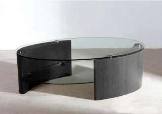 Contemporary Modern Black Base Oval Coffee Table  