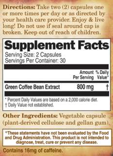 Genesis Today 100% Pure Green Coffee Bean Extract 400 mg   60 Tablets 