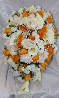   WEDDING SET Cascade Bridal Bouquet Corsages Silk Flowers NEW  