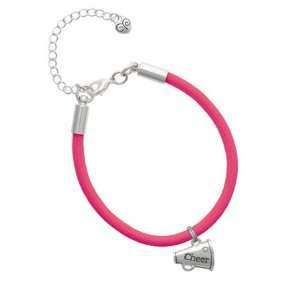 Silver Cheer Megaphone with AB Swarovski Crystal Charm on a Hot Pink 