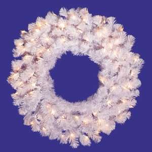    Lit Crystal White Spruce Artificial Christmas Wreath   Clear Lights