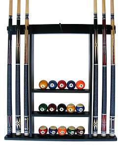 Pool Cue Billiard Stick and Ball Wall Rack   Holder Black Finish 