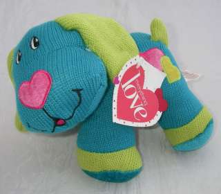 Dan Dee Plush Blue/Green Sweater Knit Dog Hearts Sock 6  